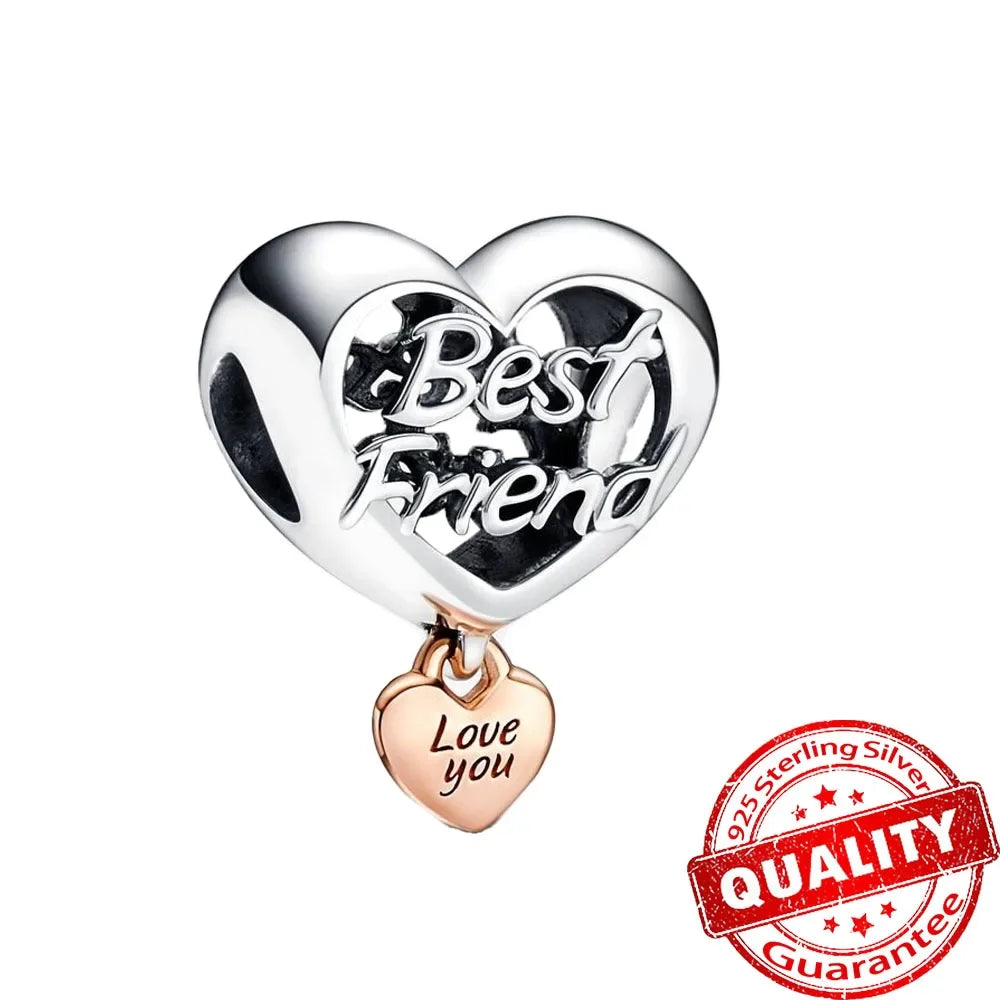Original 925 Sterling Silver Rose Gold Snowflake Heart Fish Charms Beads for DIY Necklace and Bracelet Jewelry Gift