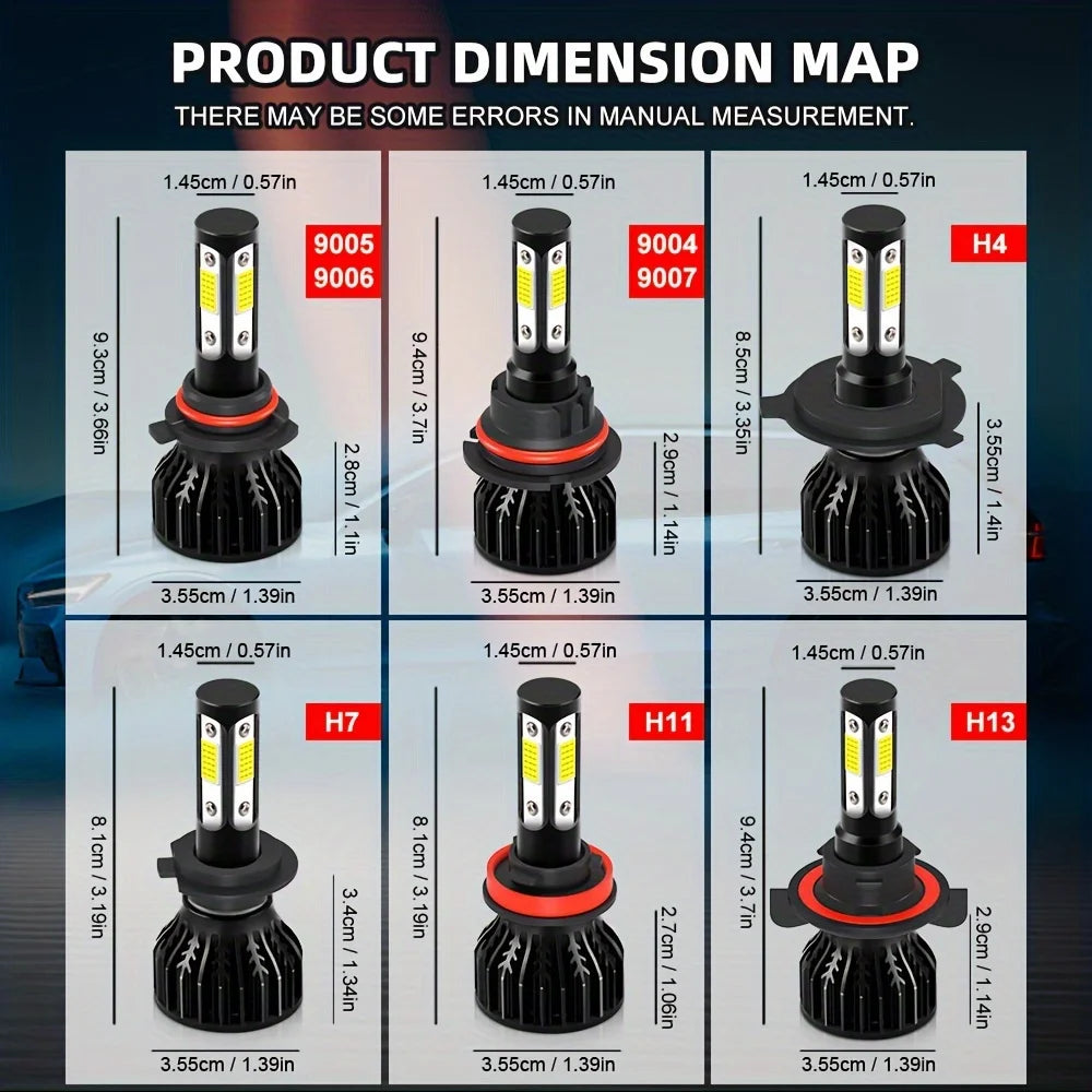 Ultra-Bright 28000LM 4-Sided COB LED Car Headlight Bulbs 6500K Universal Fit