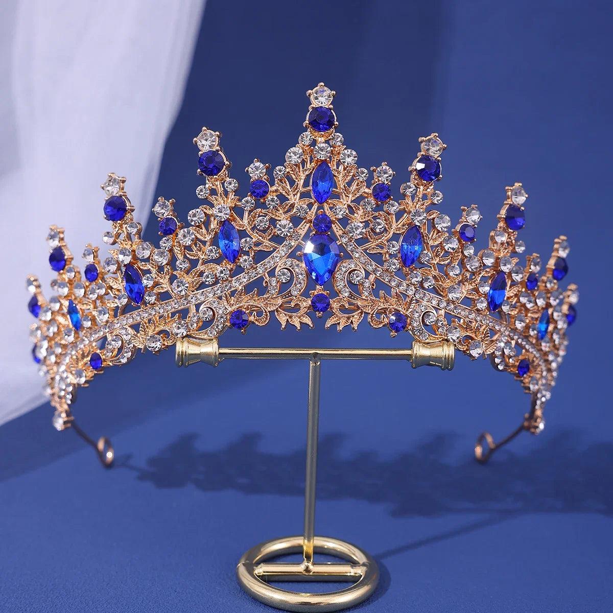 Luxury Bridal Crown - Baroque Queen Tiaras for Weddings & Parties gold blue