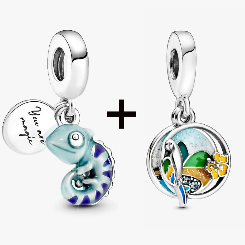 Chameleon and Turtle Pendant Beads for Charm Bracelets Jewelry Gift BD37