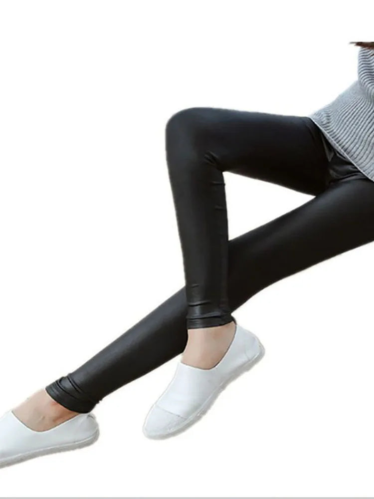 Winter Velvet Faux Leather Leggings Women Gothic Punk Style