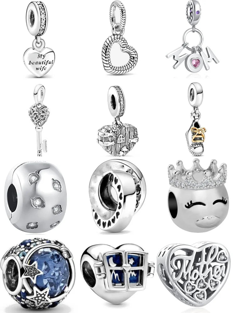 925 Sterling Silver DIY Mother's Day Mom Key Dangle Bead for Charm Bracelet Necklace Jewelry Accessories
