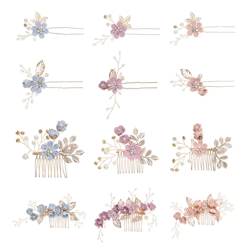 Elegant Bridal Pearl Hair Accessories Set – Floral Tiara, Barrette, and Combs for Wedding Elegance
