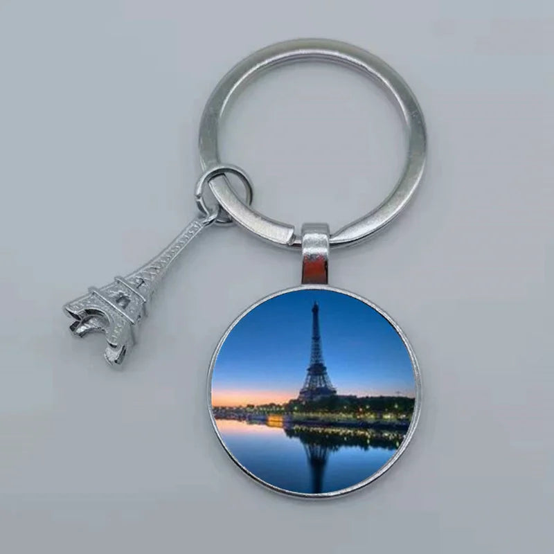 Paris Eiffel Tower Glass Pendant Keychain for Women with Artistic Design