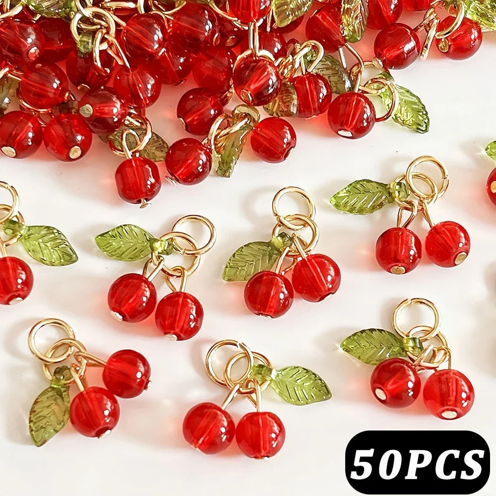 Red Cherry Glass Charm Pendants for Jewelry and DIY Accessories