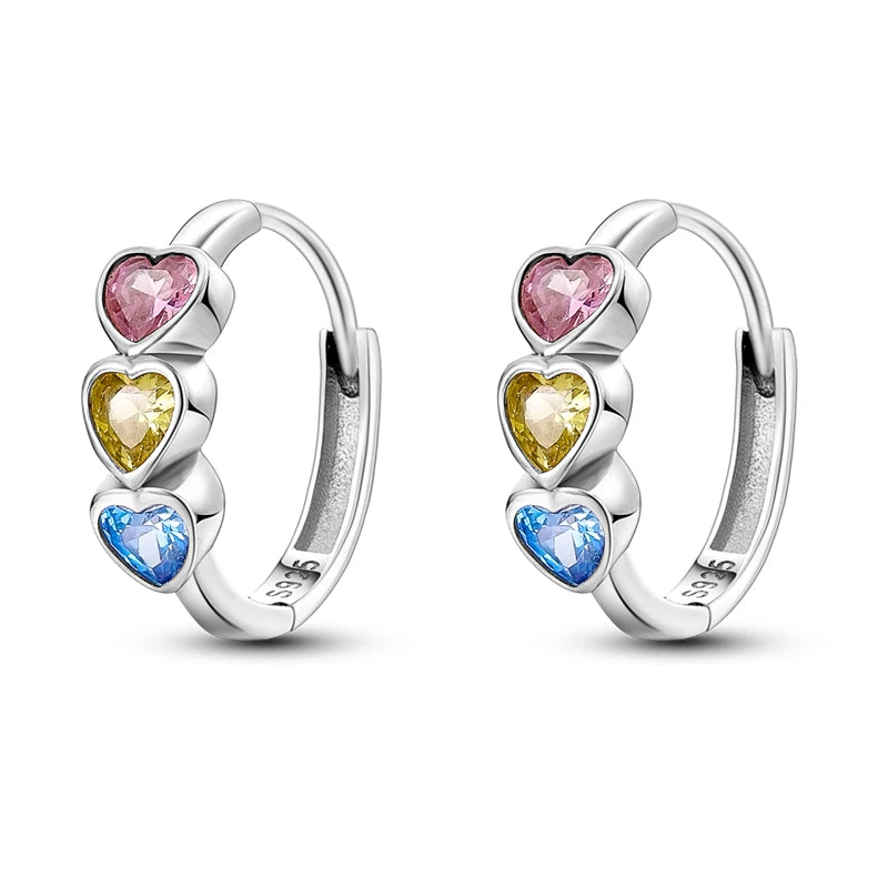 Sterling Silver Heart Zircon Hoop Earrings for Women