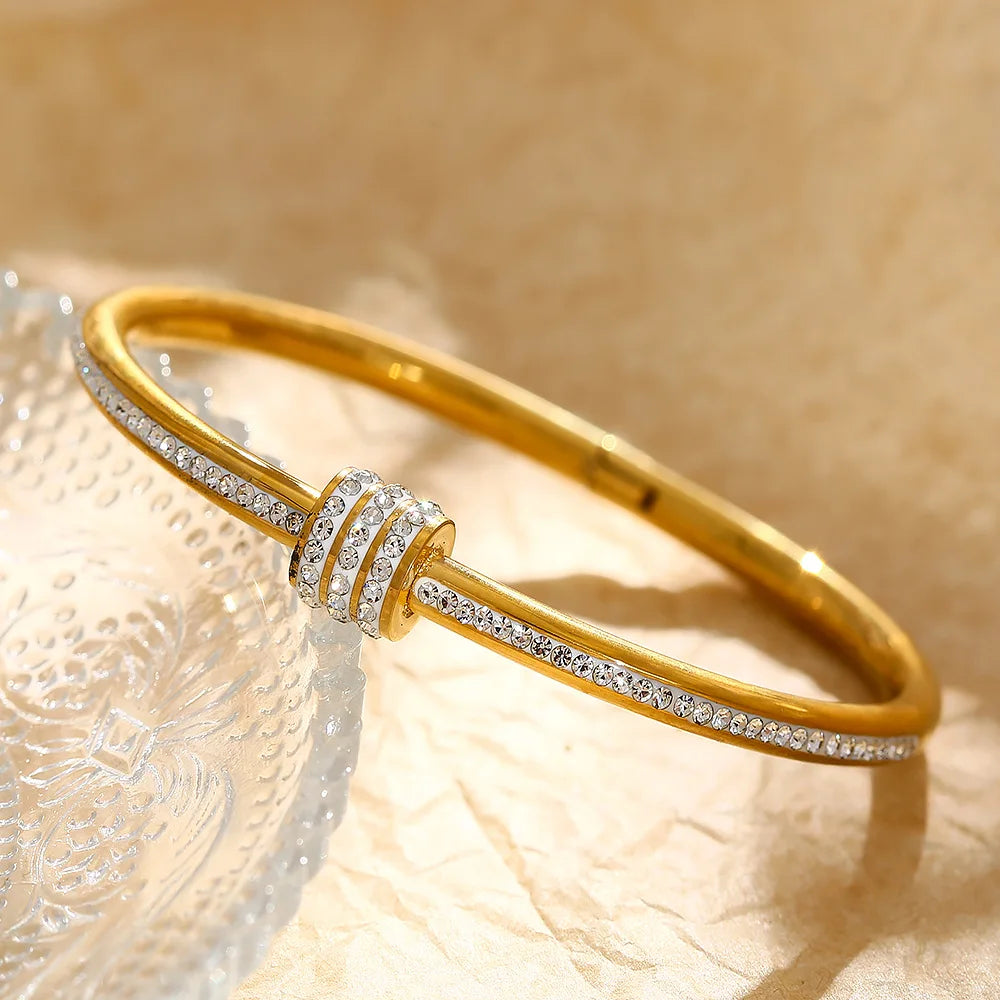 Rotating Lucky Diamond Bangle Women's Fashion Stainless Steel Bracelet