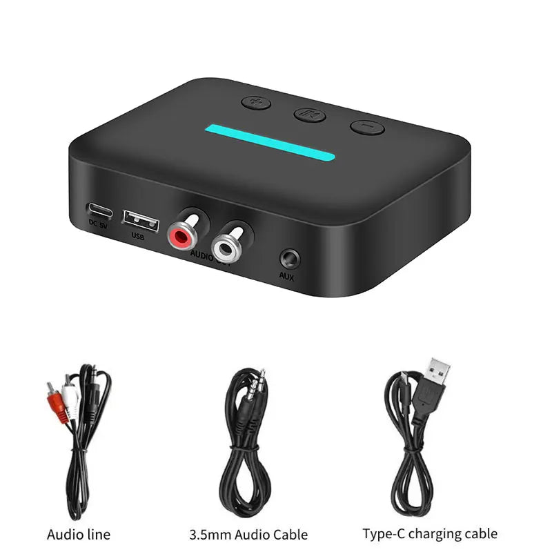 Bluetooth 5.3 USB Audio Receiver Wireless Stereo Adapter 3.5mm AUX RCA Support U Disk Playback for Desktop Speaker Amplifier