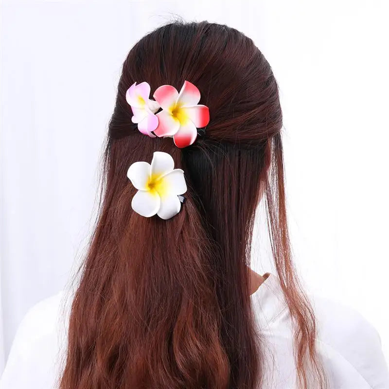 Tropical Plumeria Flower Hair Clips Set for Girls Beach Party Wedding Decor