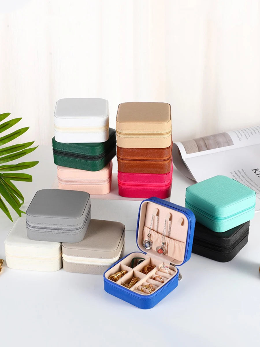 Travel-Friendly PU Leather Jewelry Organizer - Compact Storage Box for Bracelets, Earrings & Rings