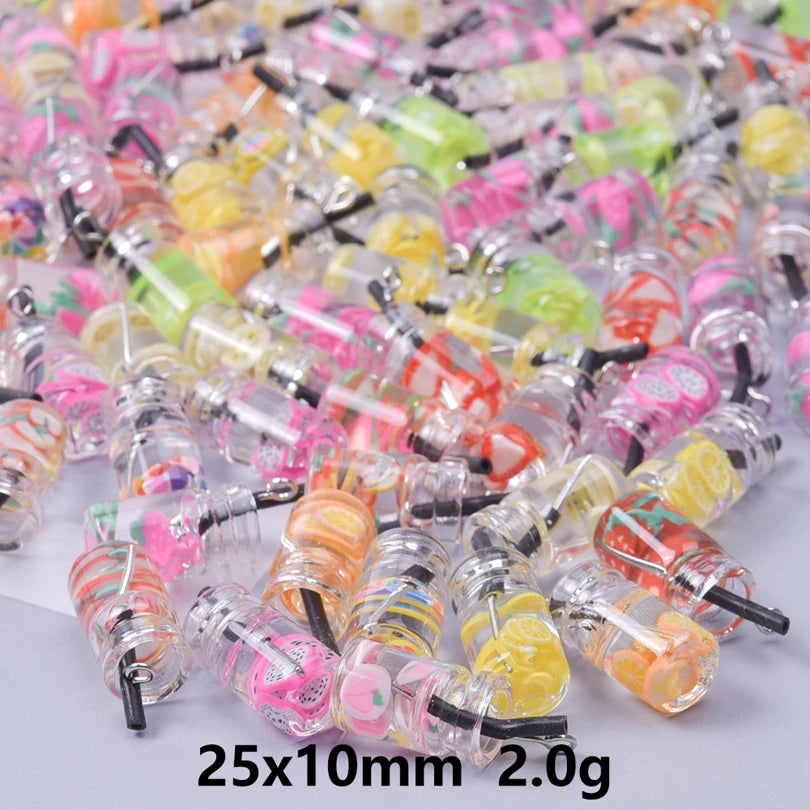 Vibrant 3D Fruit Drink Bottle Charms Set for Jewelry and DIY Crafting