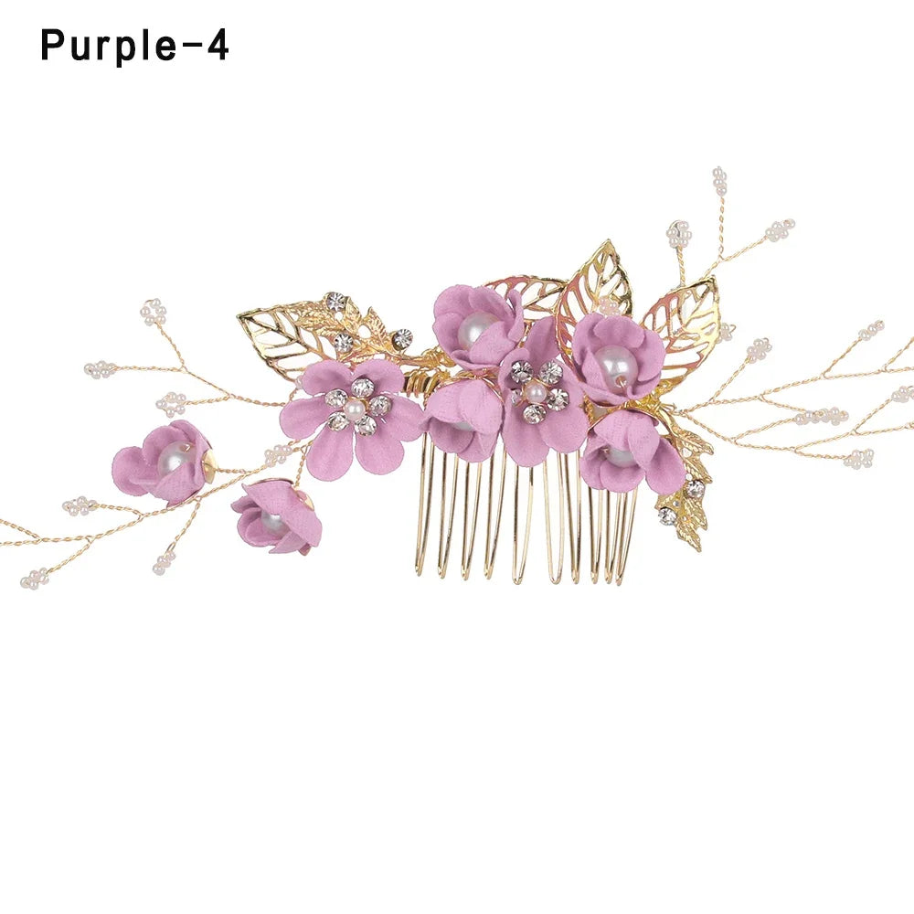 Luxury Crystal Crown Hair Combs - Elegant Bridal Clips with Leaf Design blue 3