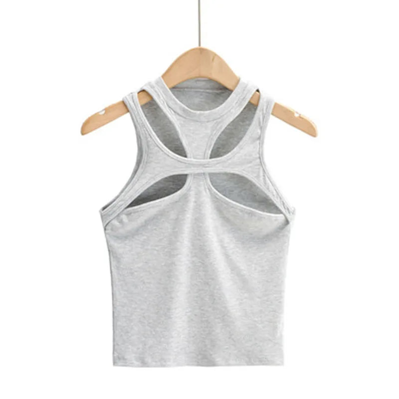 Girls Hollow Knit Tank Top Asymmetrical Round Neck Summer