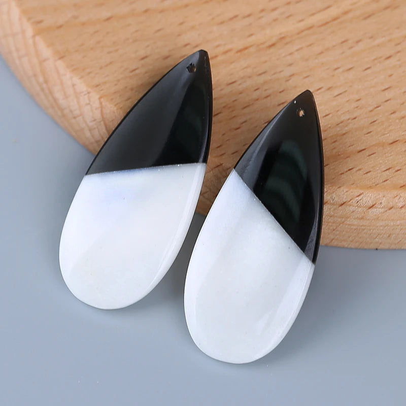 Elegant Obsidian and White Jade Intarsia Gemstone Beads for Unique Jewelry Creations 42mm