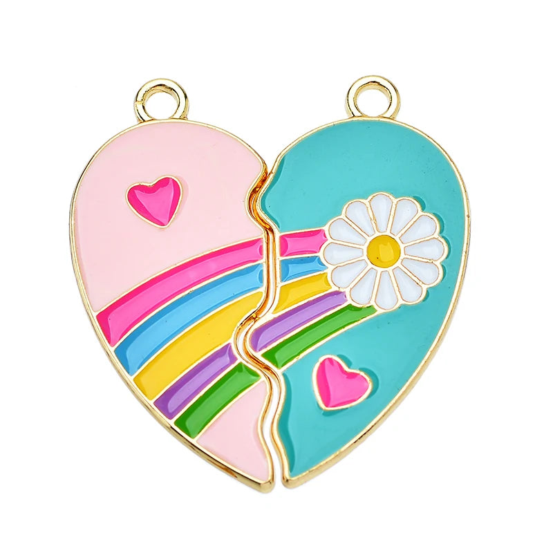 Sweet Heart Rainbow Butterfly Best Friend Charms for DIY Necklace Jewelry Making