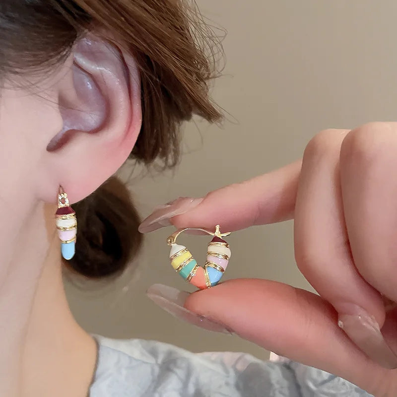 Candy Colorful Heart Hoop Earrings Korean Design Fashion Jewelry