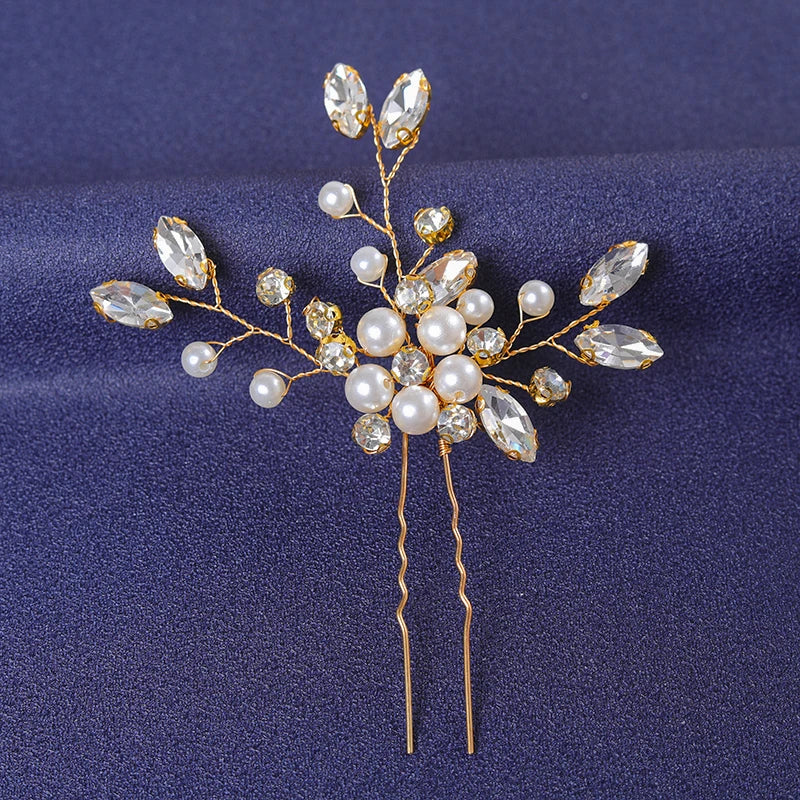 Elegant Gold Crystal Hair Pin for Women - Trendy Rhinestone Bridal Wedding Hair Accessory