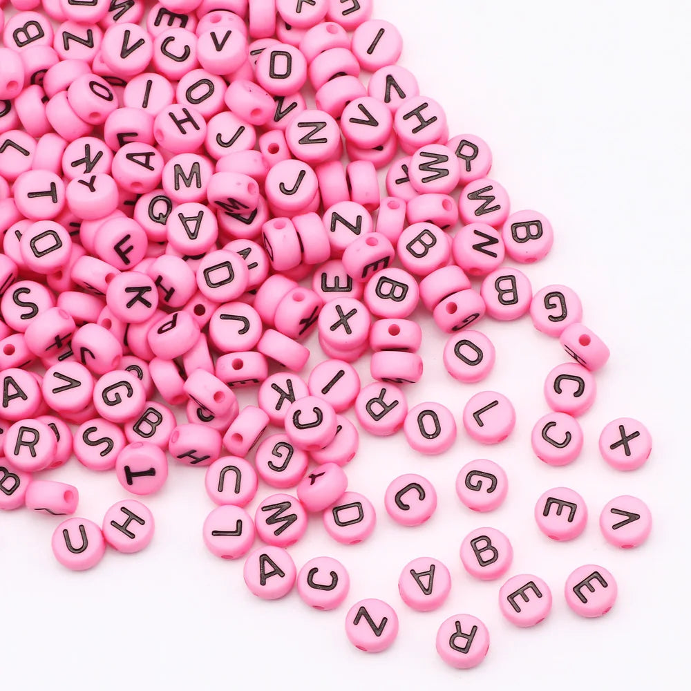 Gold Color Acrylic Spacer Beads with Black Letter Charms for Jewelry Making and DIY Crafts