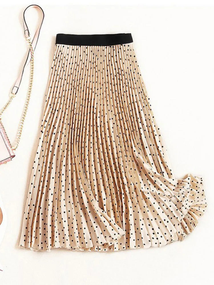 Pleated Spring High Waist Womens Skirt Print Midi Velvet