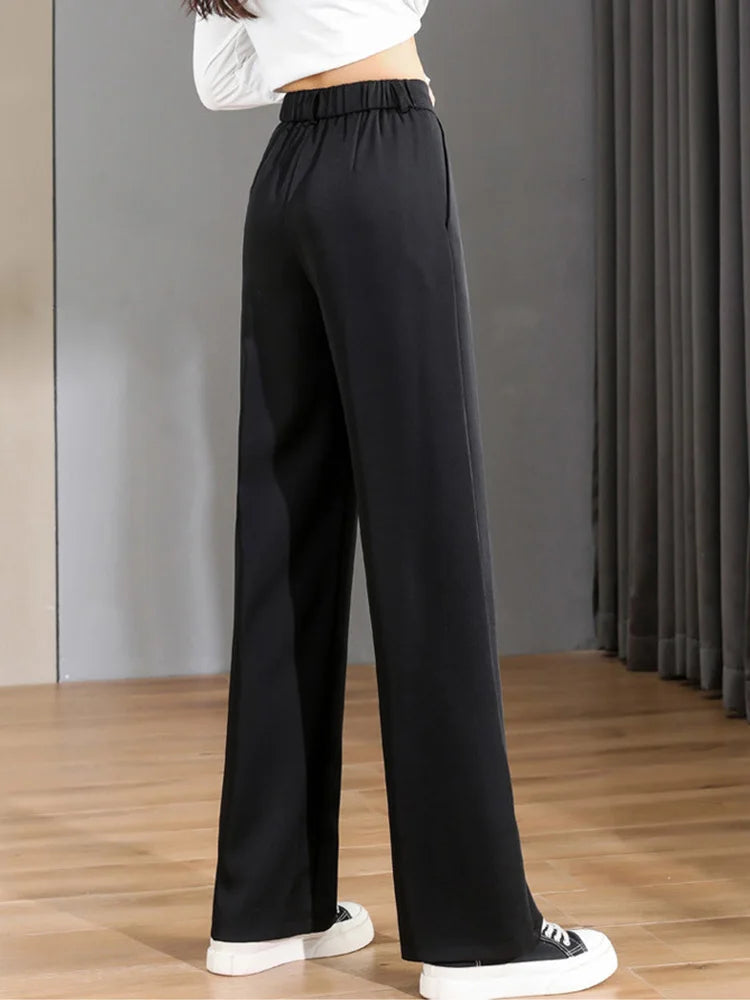 Women Chic Korean Office Wide Leg Vintage Straight Trousers