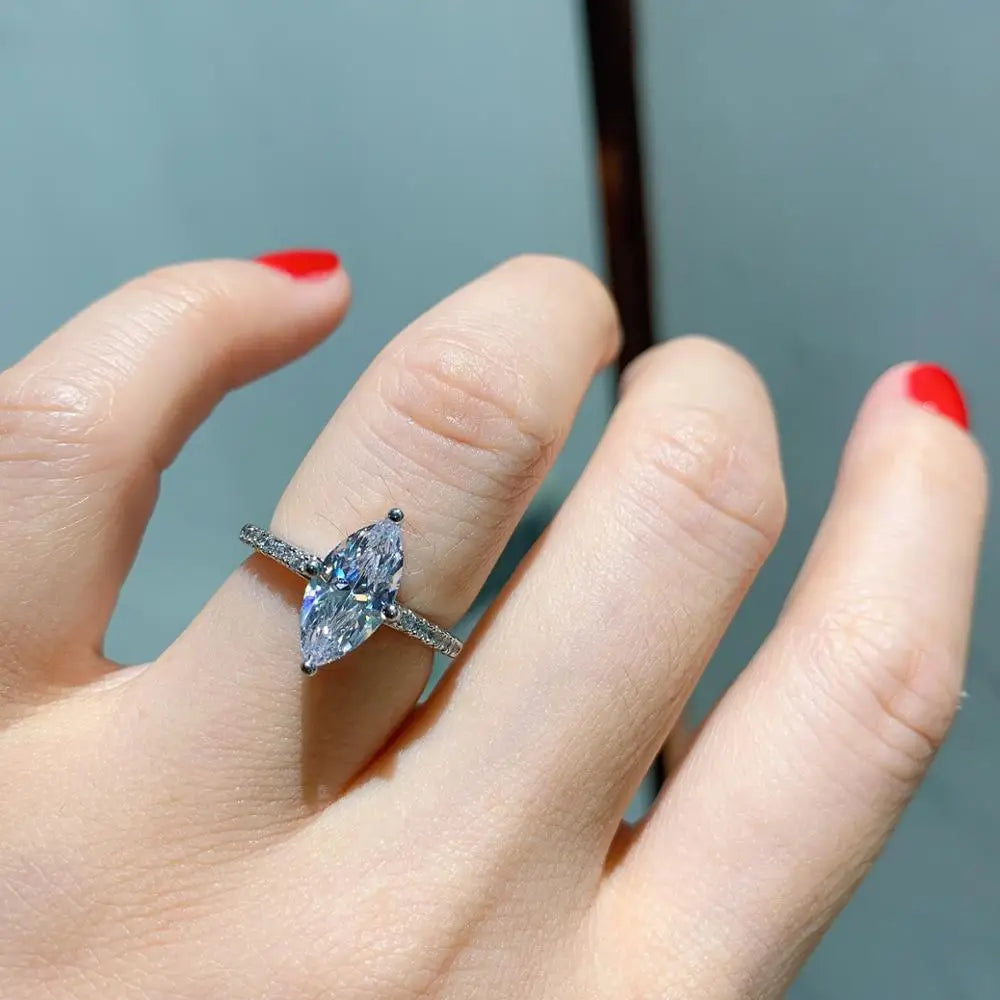 Promise Marquise Cut 3ct Simulated Diamond Engagement Ring in 925 Sterling Silver for Women Stylish Wedding Jewelry Christmas Gift