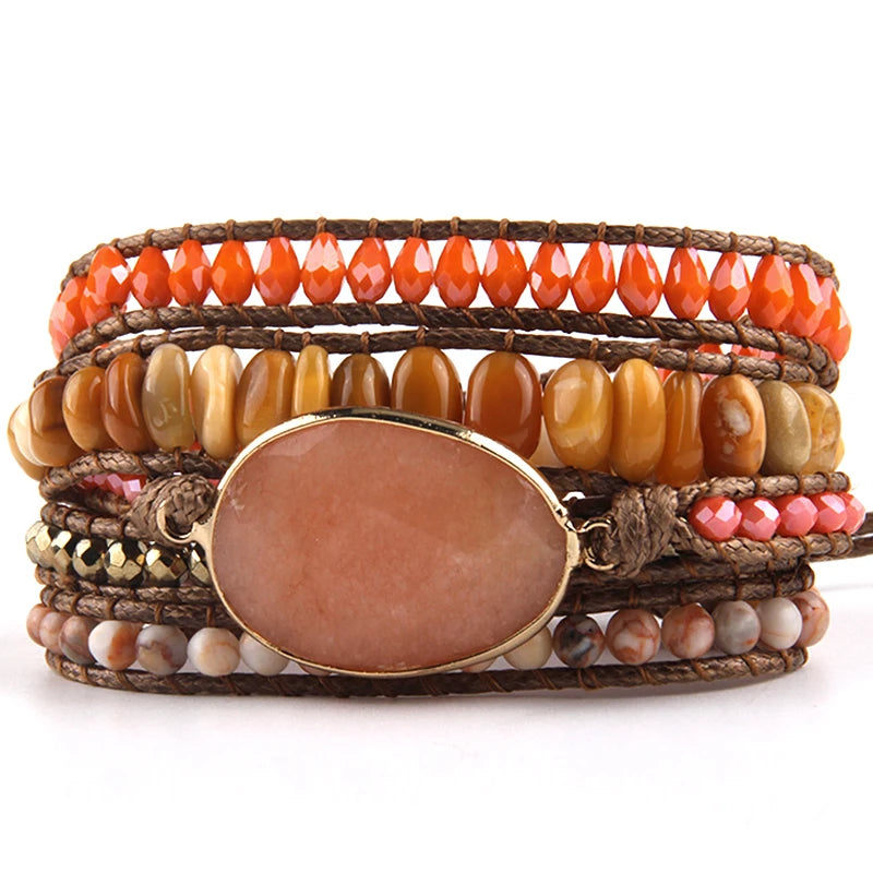 Mixed Natural Stones Bohemian Wrap Bracelets Set for Women
