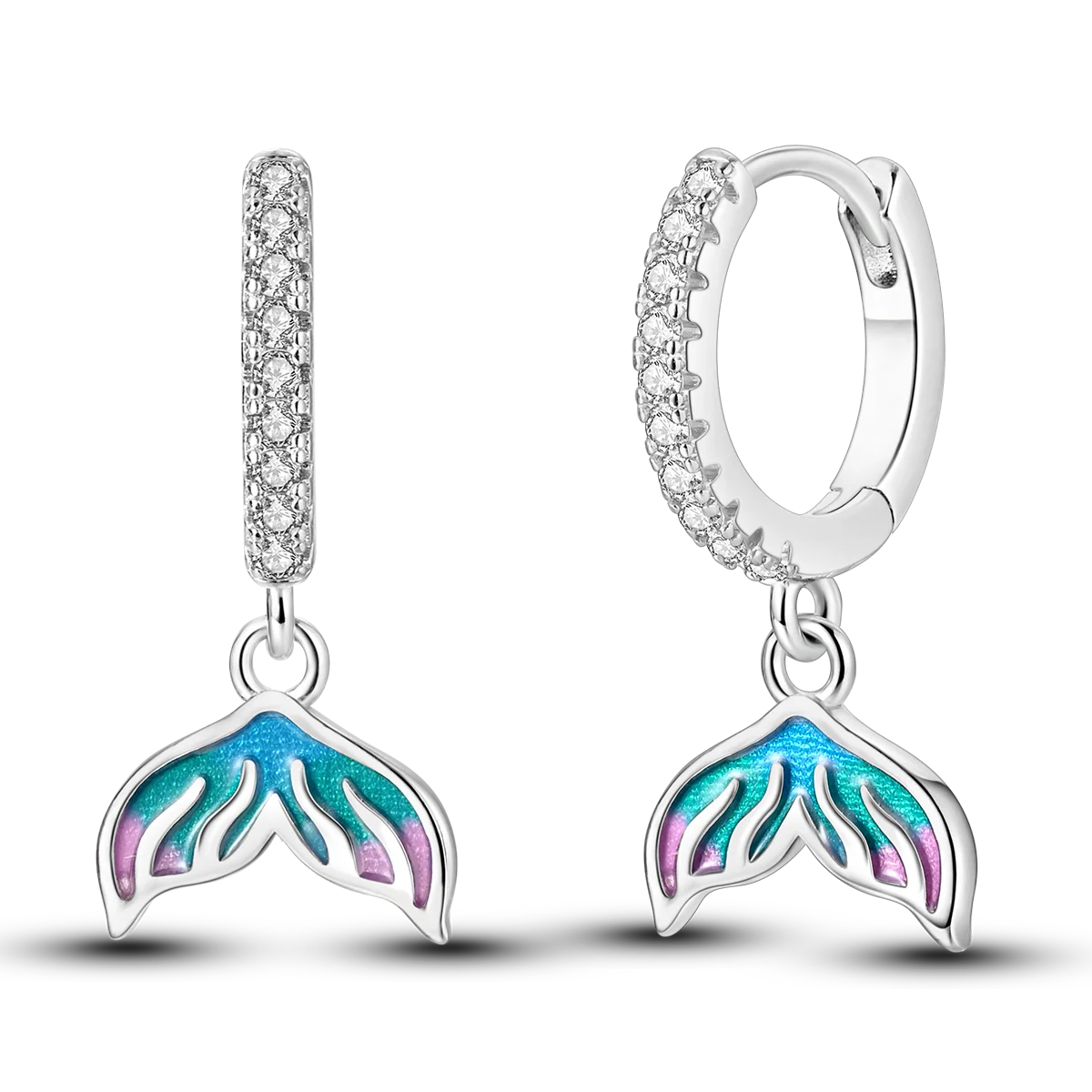 925 Silver Geometric Hoop Earrings for Women with Zircon Moon and Heart Design Fashion Jewelry Gift