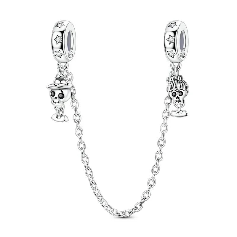 925 Sterling Silver Halloween Charms Set Pumpkin Skull Witch Ghost Beads for Bracelet Necklace Jewelry