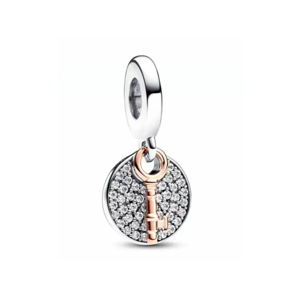 Rose Gold Padlock Heart Key Pendant Necklace for Women 925 Silver with Zircon Beads P1990