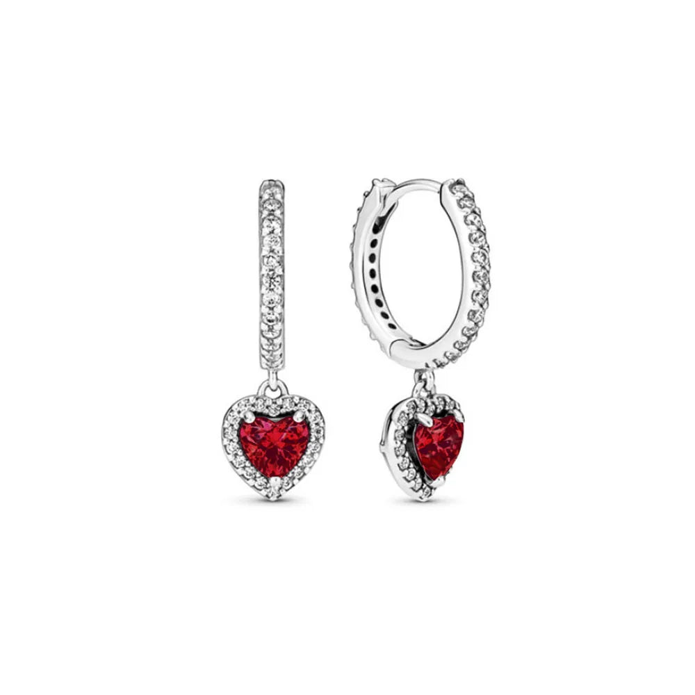 European 925 Silver Heart Shaped Earrings with Pink Red Green Zircon for Women Exquisite Holiday Jewelry Gifts