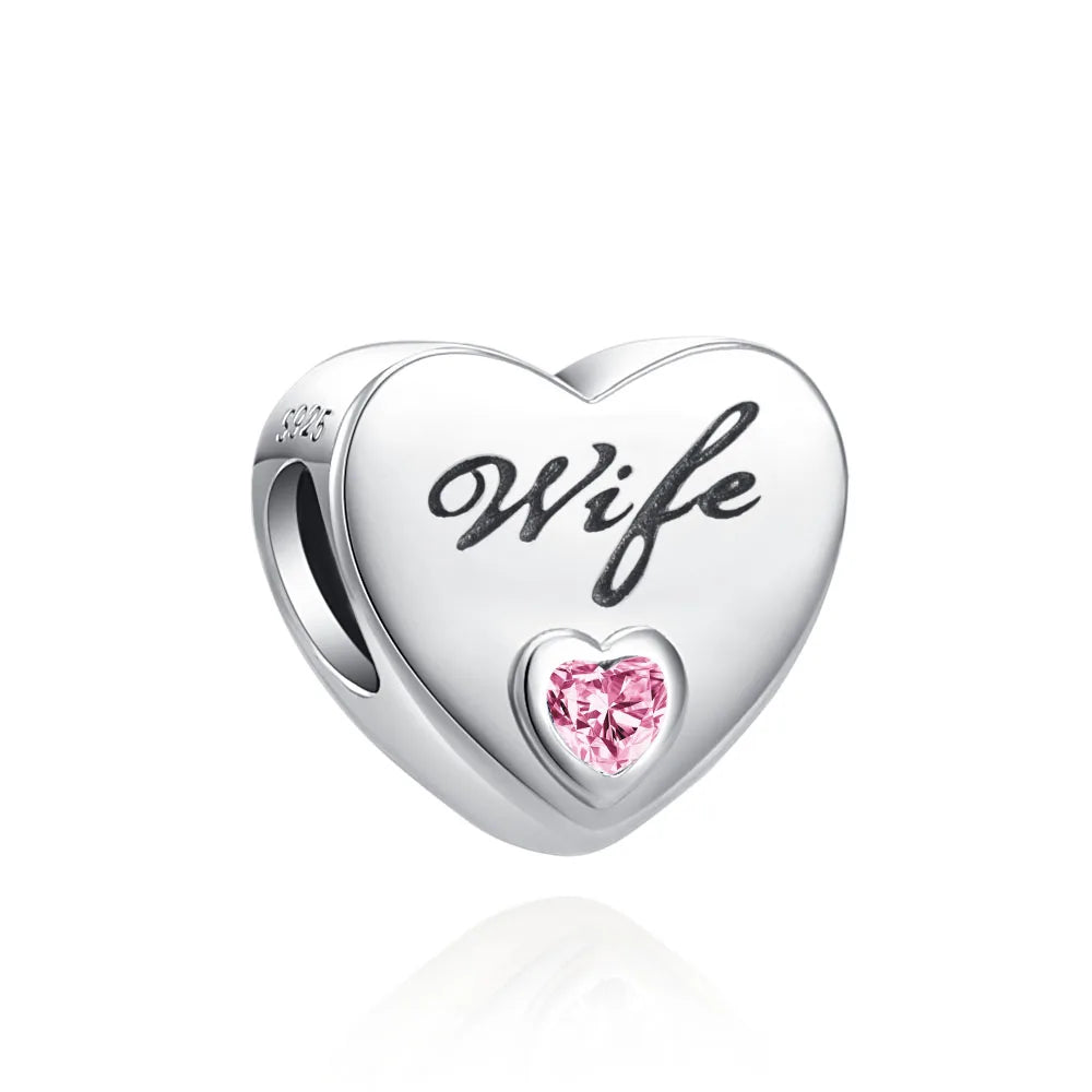 European 925 Sterling Silver Heart Charm Bead for Sister and Daughter Jewelry Perfect for Mother's Day Gifts