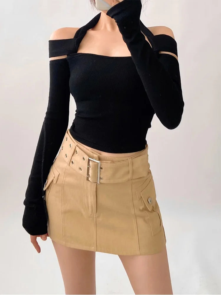 Women Halter Neck Crop Top With Sexy Cut Out Detail Knit
