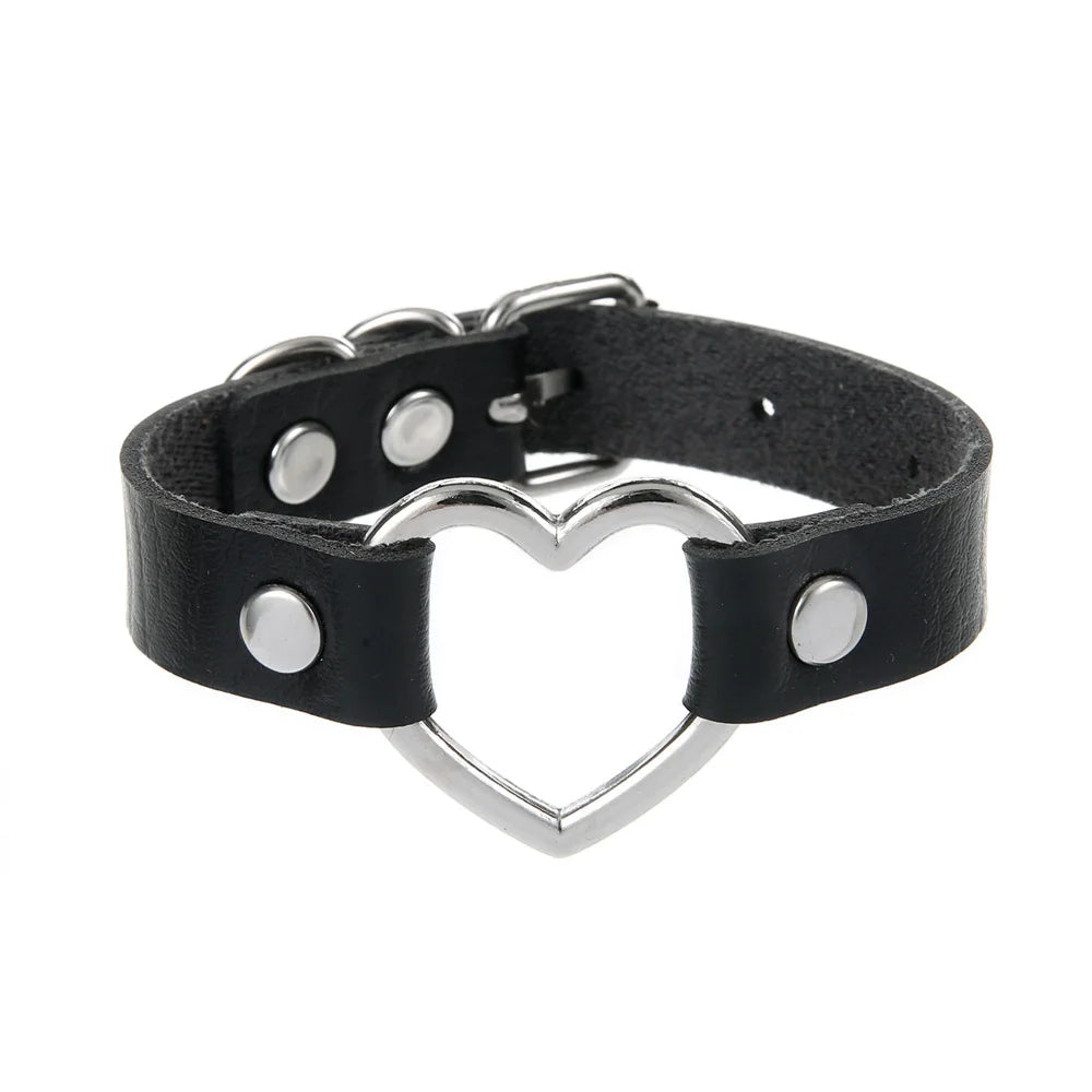 Gothic Punk Cat Heart Leather Bracelet For Women And Men
