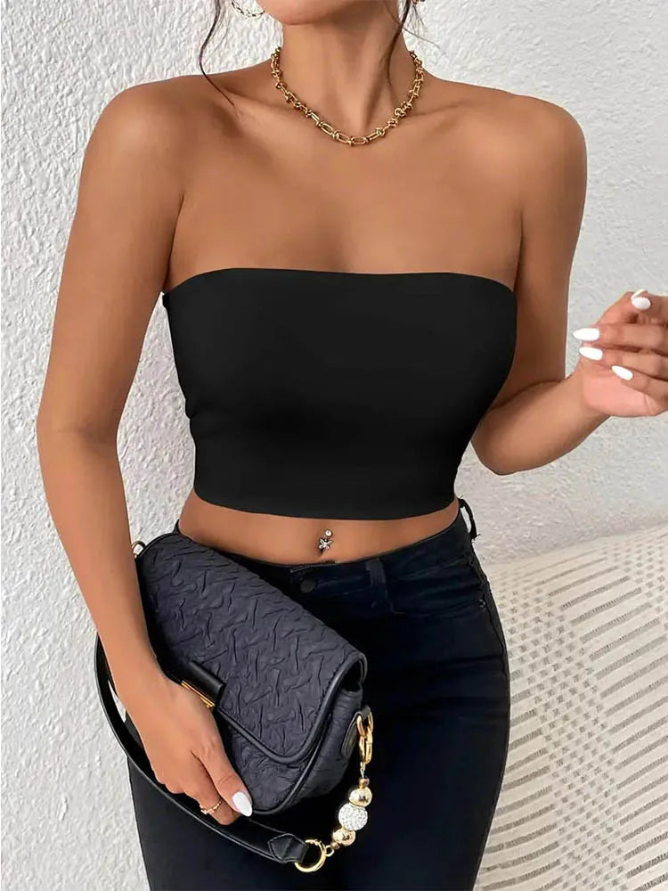 Dozw Women Crop Tube Top Stretch Knit Bodycon Everyday Wear