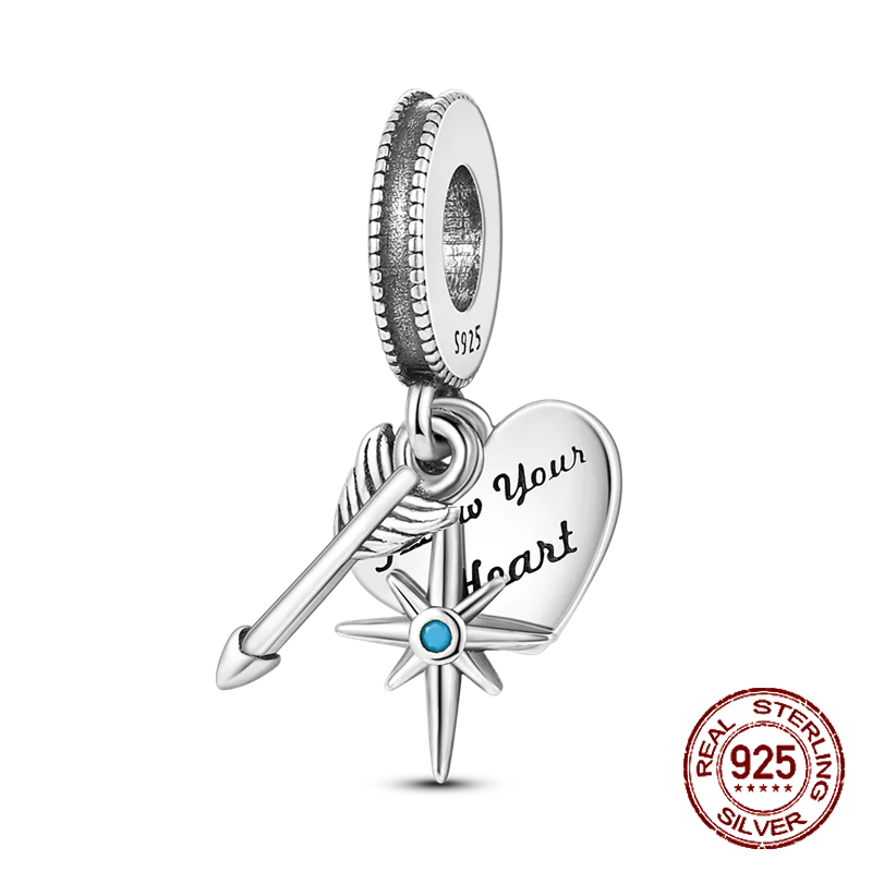 Inlaid Zircon Heart Charm Beads 925 Sterling Silver Dangle for Bracelets SMC2667