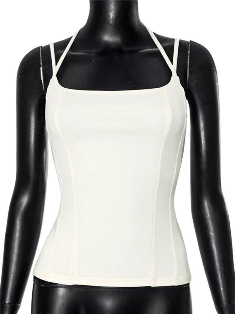Womens Slim Fit Shoulder Tear Stitch Vest Top Double Rope