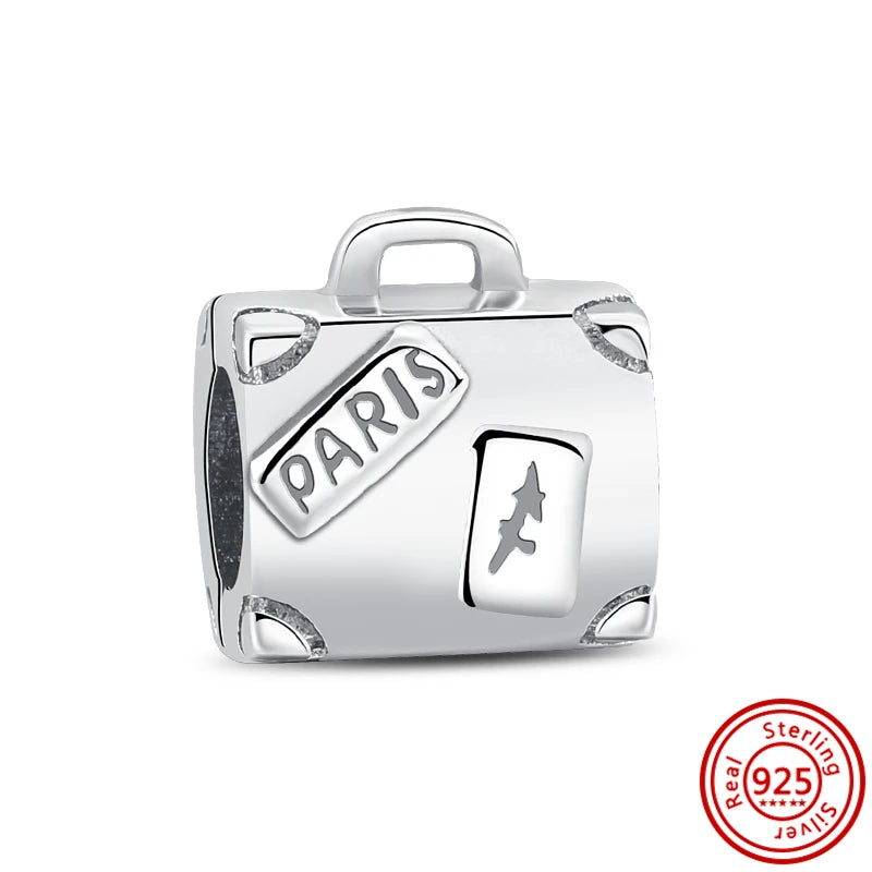 925 Sterling Silver Travel-Themed Charm Beads for Bracelets RS175