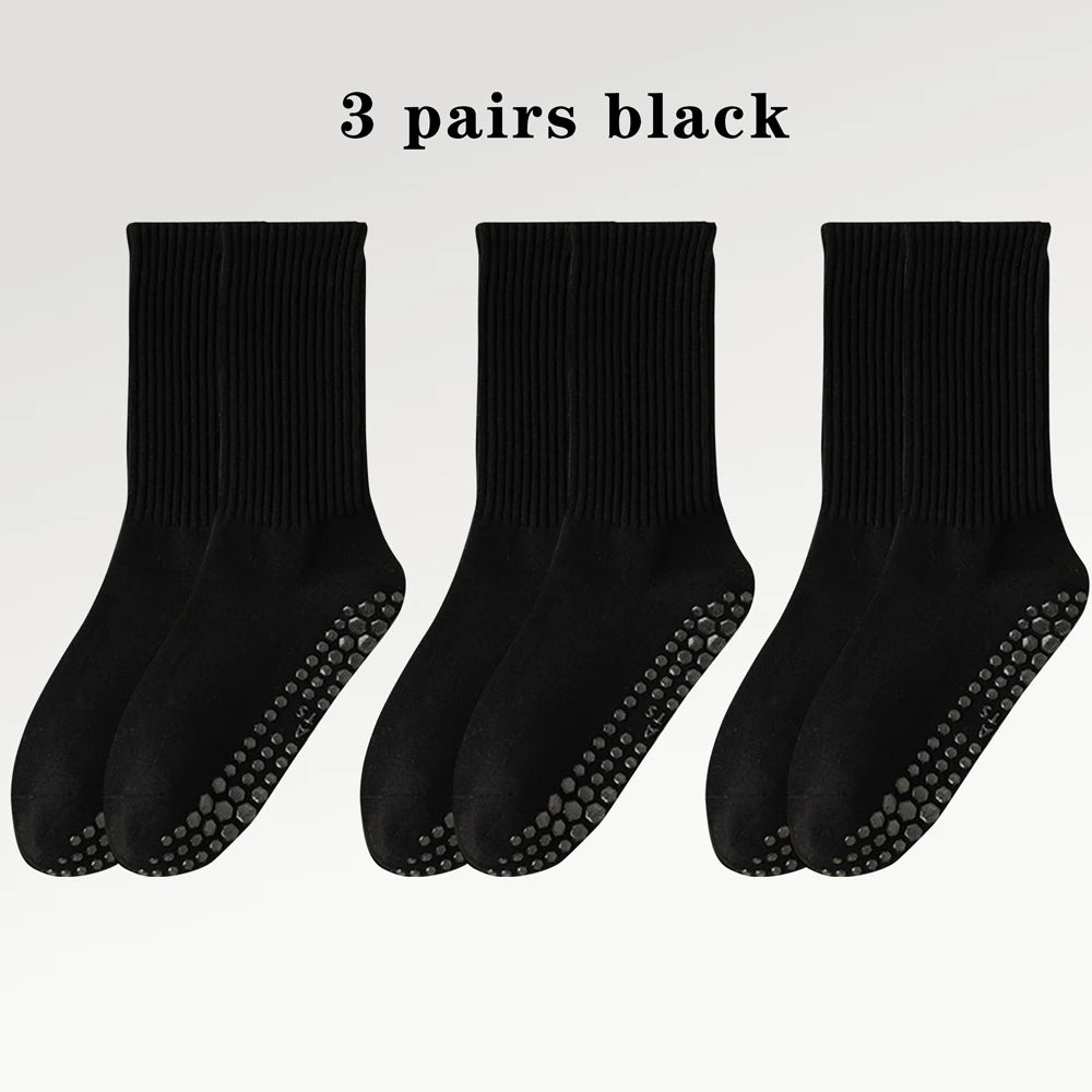 3 Pairs Cotton Anti Slip Medium Yoga Socks For Women