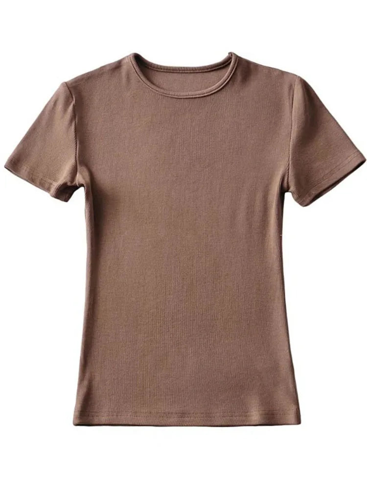 Slim Cotton Blend Cropped Tee For Women O Neck Summer