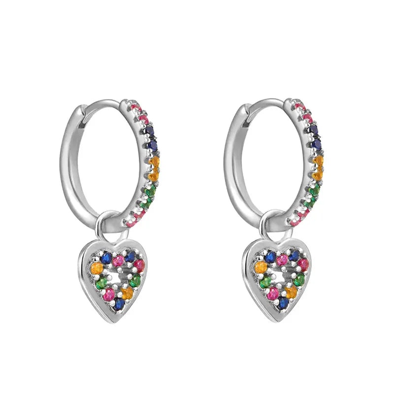 Colorful Crystal Heart Hoop Earrings for Women in Stainless Steel with 14k Gold Plating and Cubic Zirconia Luxury Jewelry