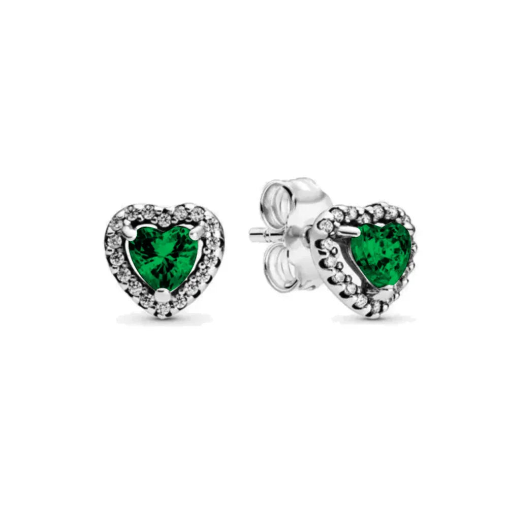 New 925 Silver Heart-Shaped Earrings with Purple Pink and Green Zircon for Exquisite Jewelry Gifts for Women