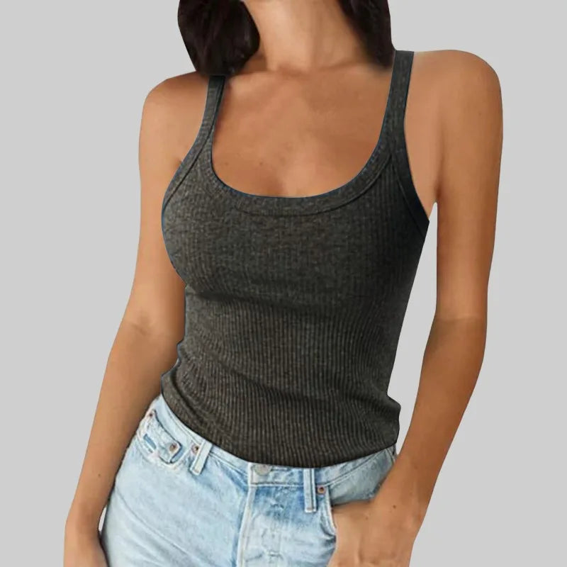 Versatile Sexy Round Neck Solid Spandex Blend Top for Women American Retro Style Outer Inner Wear