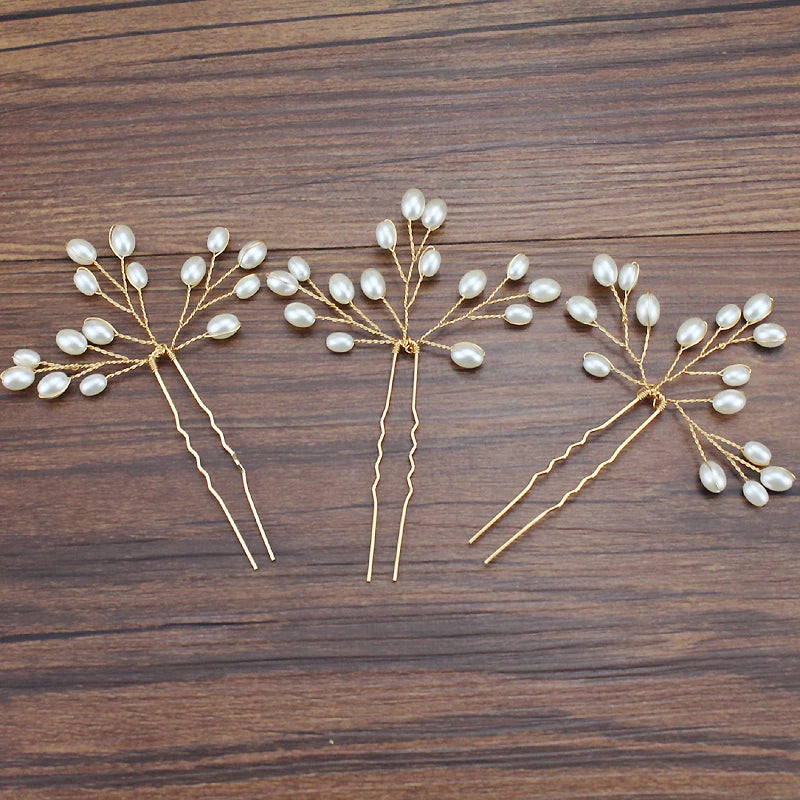 Handcrafted Silver Gold Pearl Vine Hairpin for Brides and Weddings