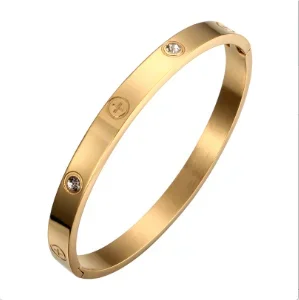Jovolove Elegant Stainless Steel Waterproof Bangle for Women - Fashionable Gemstone Design