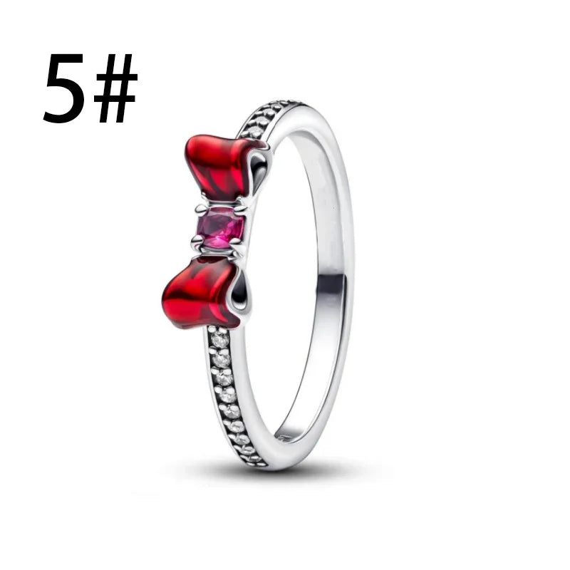 925 Sterling Silver Red Bow Jewelry Set with Colorful Zircon Crystals for Women Birthday and Valentines Gift