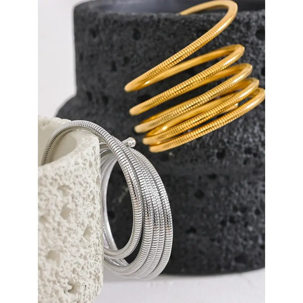 Yhpup Stainless Steel Stackable Multi Layer Bracelet Bangle