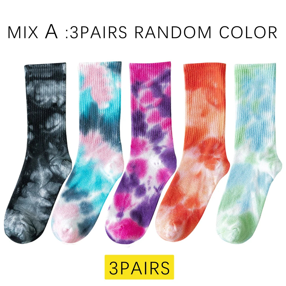 Handmade Tie Dye Mid Calf Cotton Socks For Women Breathable