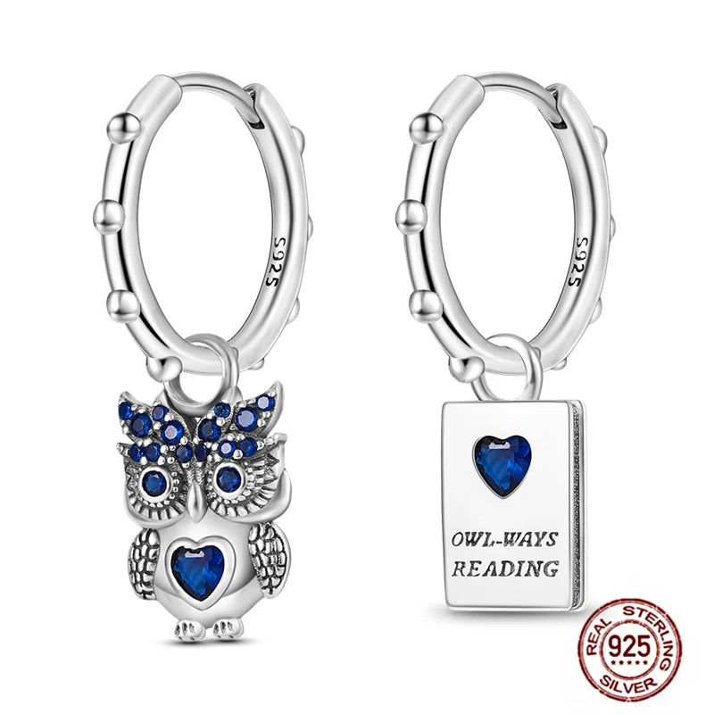 Blue Zircon 925 Sterling Silver Hoop Earrings Star Moon Butterfly Jewelry LTE008