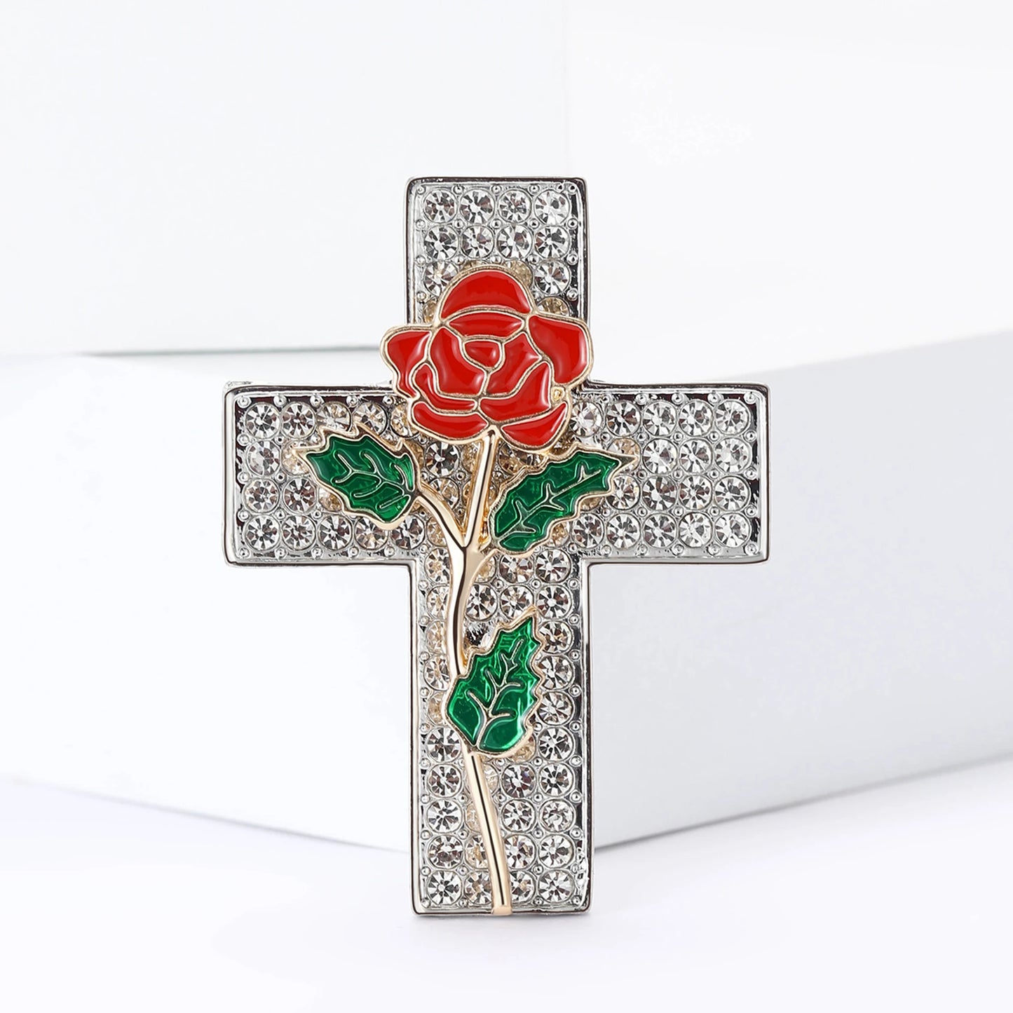 Rhinestone Cross Brooches for Women Stylish Floral Pins Perfect for Parties and Gifts