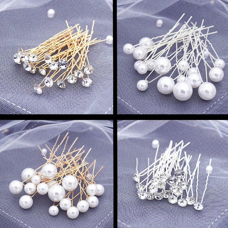 Luxury U Shaped Rhinestone Barrette Clip with Simulated Pearl Bridal Tiara Hair Accessory for Weddings and Special Occasions